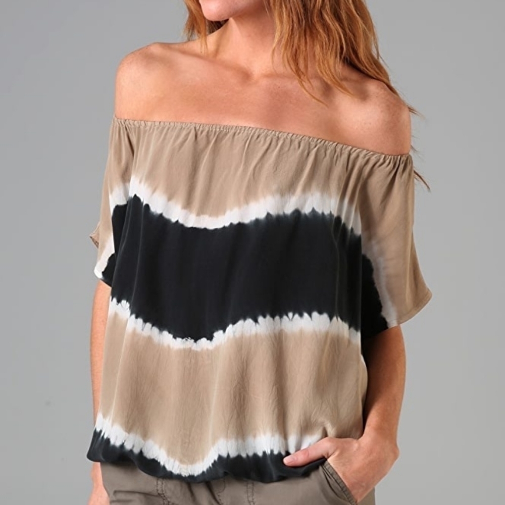Joie Caro Silk tie dye top off shoulder tan black Y2K 00s Women's Size XS
